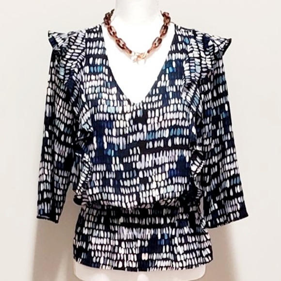 [The Limited] Ruffle Front Abstract Blouse - Picture 3 of 8